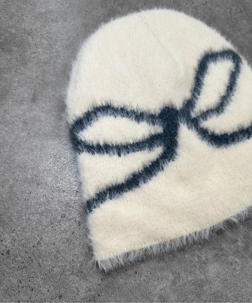 jiasecond.（ジアセカンド）の「【jiasecond.】リボン柄シャギービーニー / 帽子 ニット帽 ビーニー ファー ニットワッチ リボン バレエコア シャギー 起毛 ふわふわ ブラック チャコール ZOZOTOWN限定（ニットキャップ/ビーニー・レディース・アイボリー/チャコールグレー・FREE）」の20枚目の写真