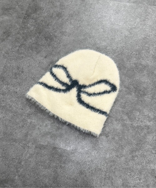 jiasecond.（ジアセカンド）の「【jiasecond.】リボン柄シャギービーニー / 帽子 ニット帽 ビーニー ファー ニットワッチ リボン バレエコア シャギー 起毛 ふわふわ ブラック チャコール ZOZOTOWN限定（ニットキャップ/ビーニー・レディース・アイボリー/チャコールグレー・FREE）」の21枚目の写真