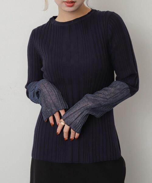 SENSE OF PLACE by URBAN RESEARCH（センスオブプレイスバイアーバンリサーチ）の「ボートネックシアースリーブリブセーター（ニット/セーター・レディース・イエロー/ネイビー/チャコールグレー/アイボリー・ONE）」の4枚目の写真