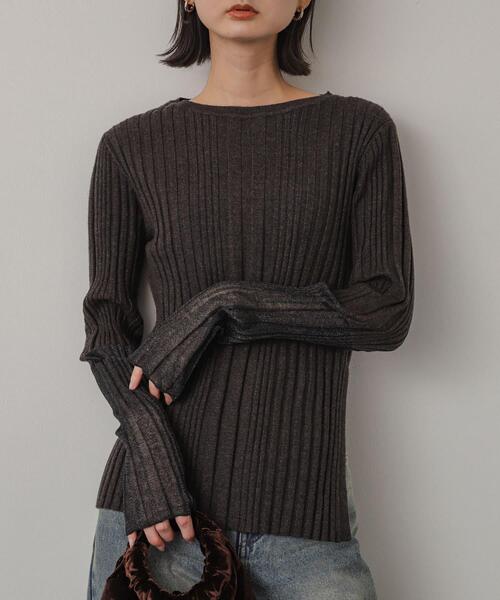 SENSE OF PLACE by URBAN RESEARCH（センスオブプレイスバイアーバンリサーチ）の「ボートネックシアースリーブリブセーター（ニット/セーター・レディース・イエロー/ネイビー/チャコールグレー/アイボリー・ONE）」の3枚目の写真