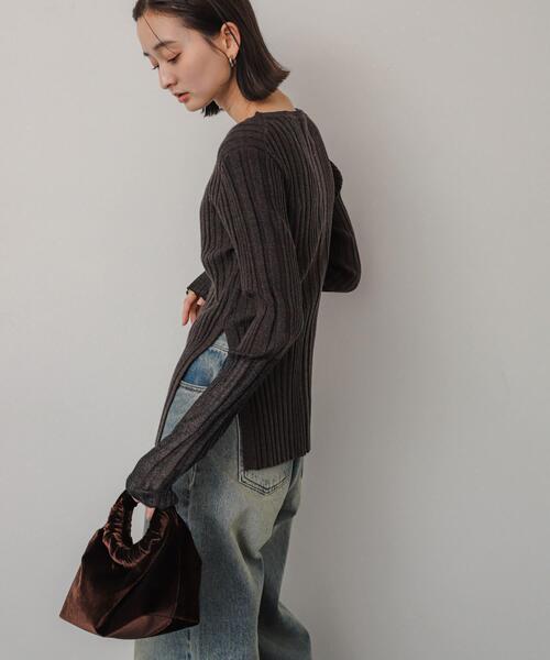 SENSE OF PLACE by URBAN RESEARCH（センスオブプレイスバイアーバンリサーチ）の「ボートネックシアースリーブリブセーター（ニット/セーター・レディース・イエロー/ネイビー/チャコールグレー/アイボリー・ONE）」の5枚目の写真