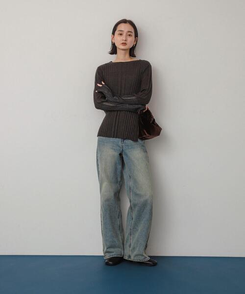 SENSE OF PLACE by URBAN RESEARCH（センスオブプレイスバイアーバンリサーチ）の「ボートネックシアースリーブリブセーター（ニット/セーター・レディース・イエロー/ネイビー/チャコールグレー/アイボリー・ONE）」の8枚目の写真