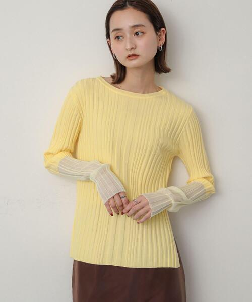 SENSE OF PLACE by URBAN RESEARCH（センスオブプレイスバイアーバンリサーチ）の「ボートネックシアースリーブリブセーター（ニット/セーター・レディース・イエロー/ネイビー/チャコールグレー/アイボリー・ONE）」の12枚目の写真