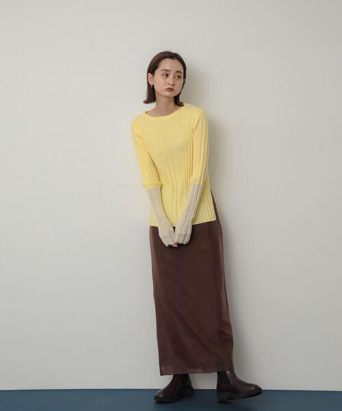 SENSE OF PLACE by URBAN RESEARCH（センスオブプレイスバイアーバンリサーチ）の「ボートネックシアースリーブリブセーター（ニット/セーター・レディース・イエロー/ネイビー/チャコールグレー/アイボリー・ONE）」の13枚目の写真