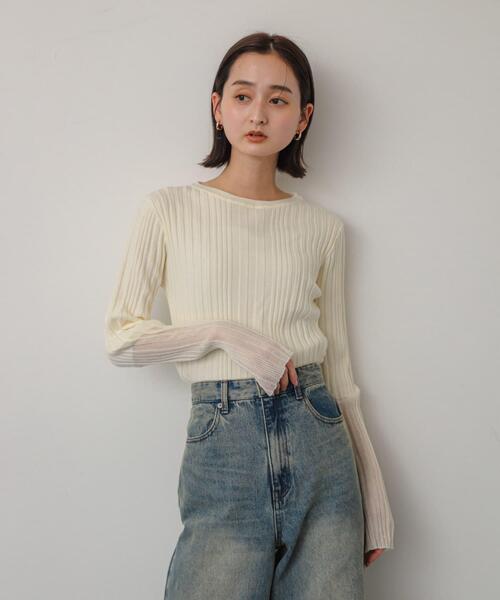 SENSE OF PLACE by URBAN RESEARCH（センスオブプレイスバイアーバンリサーチ）の「ボートネックシアースリーブリブセーター（ニット/セーター・レディース・イエロー/ネイビー/チャコールグレー/アイボリー・ONE）」の19枚目の写真