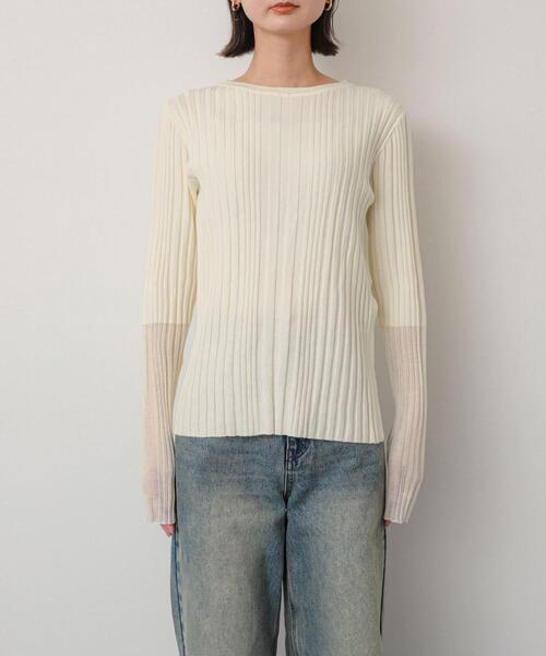 SENSE OF PLACE by URBAN RESEARCH（センスオブプレイスバイアーバンリサーチ）の「ボートネックシアースリーブリブセーター（ニット/セーター・レディース・イエロー/ネイビー/チャコールグレー/アイボリー・ONE）」の22枚目の写真