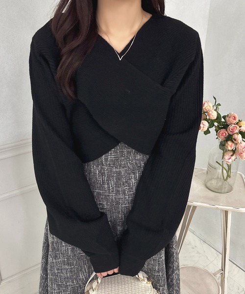 apres jour(アプレジュール)の「クロスニットショートトップス【ZOZOTOWN限定アイテム】(ニット/セーター・レディース・ブラック/ブラウン系その他/ライトピンク/オフホワイト/レッド・フリー/X-LARGE)」の3枚目の写真