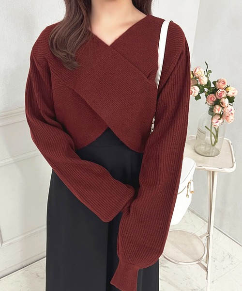 apres jour(アプレジュール)の「クロスニットショートトップス【ZOZOTOWN限定アイテム】(ニット/セーター・レディース・ブラック/ブラウン系その他/ライトピンク/オフホワイト/レッド・フリー/X-LARGE)」の7枚目の写真