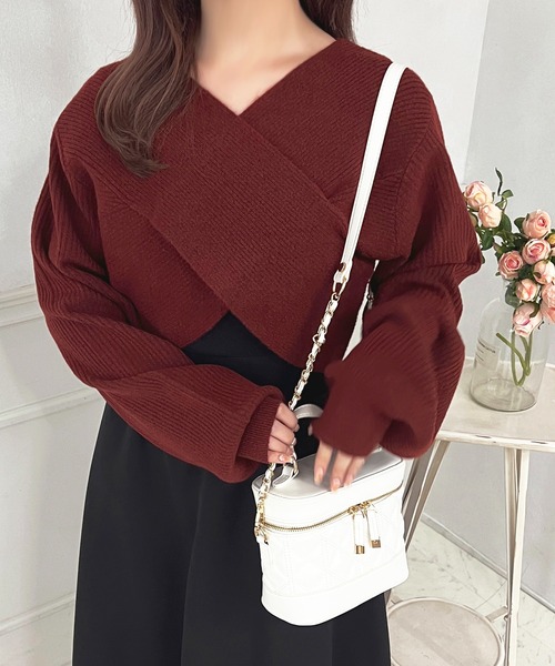 apres jour(アプレジュール)の「クロスニットショートトップス【ZOZOTOWN限定アイテム】(ニット/セーター・レディース・ブラック/ブラウン系その他/ライトピンク/オフホワイト/レッド・フリー/X-LARGE)」の8枚目の写真