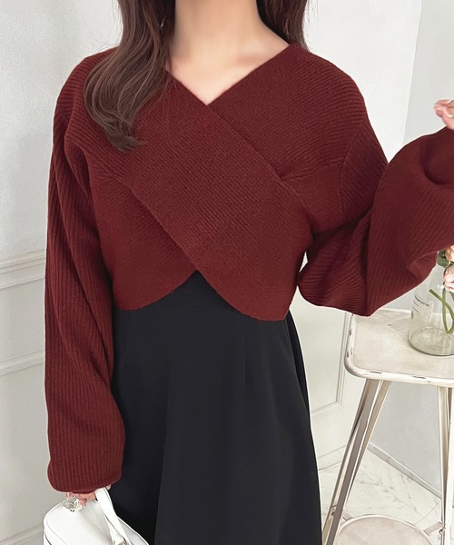 apres jour(アプレジュール)の「クロスニットショートトップス【ZOZOTOWN限定アイテム】(ニット/セーター・レディース・ブラック/ブラウン系その他/ライトピンク/オフホワイト/レッド・フリー/X-LARGE)」の9枚目の写真