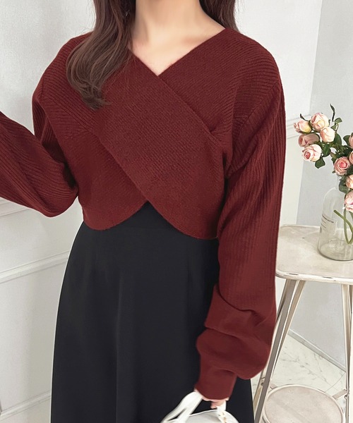 apres jour(アプレジュール)の「クロスニットショートトップス【ZOZOTOWN限定アイテム】(ニット/セーター・レディース・ブラック/ブラウン系その他/ライトピンク/オフホワイト/レッド・フリー/X-LARGE)」の10枚目の写真