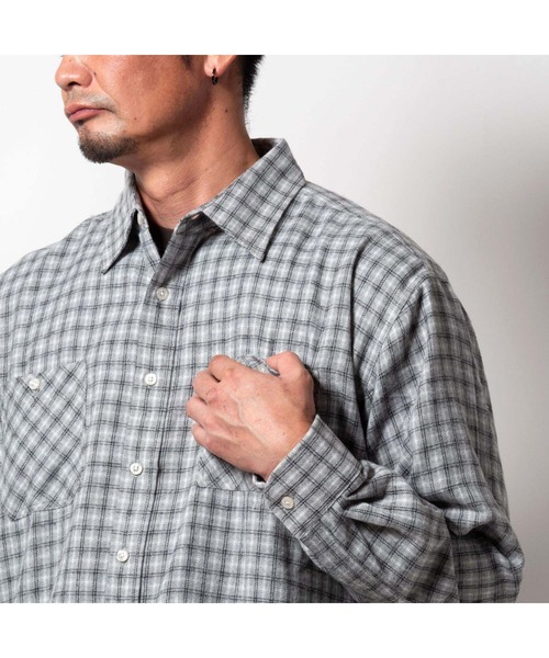 BAYBLO(ベイブロ)の「(SA) ワイド ビエラ 長袖 チェックシャツ(シャツ/ブラウス・メンズ・ネイビー系/ブラック系その他/レッド系その他2/ブラック×ブルー/グリーン系その他/レッド系その他/グレー系その他/ブラウン系その他・M/L/LL)」の4枚目の写真