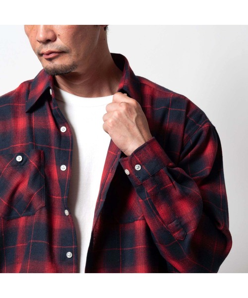 BAYBLO(ベイブロ)の「(SA) ワイド ビエラ 長袖 チェックシャツ(シャツ/ブラウス・メンズ・ネイビー系/ブラック系その他/レッド系その他2/ブラック×ブルー/グリーン系その他/レッド系その他/グレー系その他/ブラウン系その他・M/L/LL)」の7枚目の写真