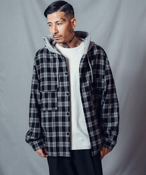 Subciety(サブサエティ)の「Hooded check shirt(シャツ/ブラウス・メンズ・ブラック/ブルー・X-LARGE/LARGE/MEDIUM/SMALL)」の20枚目の写真