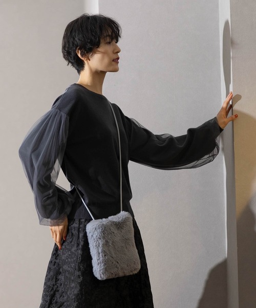 OPAQUE.CLIP(オペークドットクリップ)の「◆《5color/S-LLsize》チュールドッキングスリーブニット【洗濯機洗い可】(ニット/セーター・レディース・ベージュ/ホワイト系/ブラック/ライトブルー/チャコールグレー・38/40/42/36)」の6枚目の写真