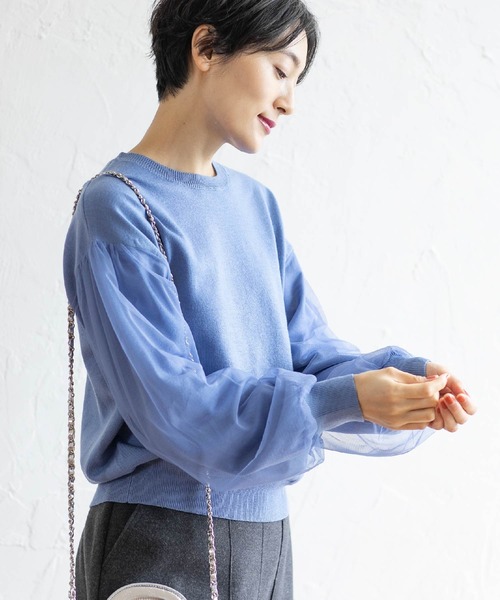 OPAQUE.CLIP(オペークドットクリップ)の「◆《5color/S-LLsize》チュールドッキングスリーブニット【洗濯機洗い可】(ニット/セーター・レディース・ベージュ/ホワイト系/ブラック/ライトブルー/チャコールグレー・38/40/42/36)」の17枚目の写真
