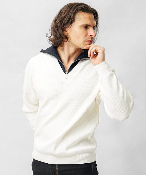 SOMEDIFF(サムディフ)の「【SOMEDIFF】レイヤードVネックニット メンズ オーバーサイズ セーター 深Vネック 春服(ニット/セーター・メンズ・ホワイト/ブラック・M/L)」の9枚目の写真