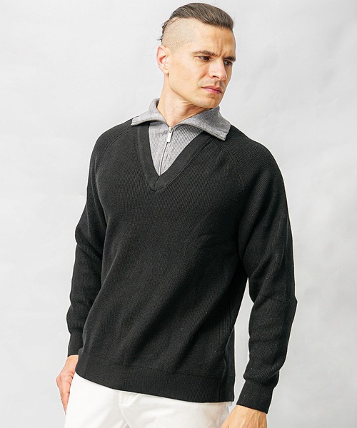 SOMEDIFF】レイヤードVネックニット メンズ オーバーサイズ セーター