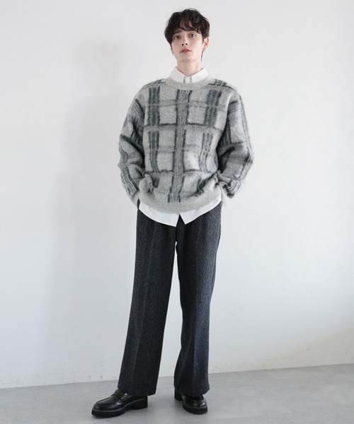 RAGEBLUE(レイジブルー)の「起毛チェック/オーバーサイズクルーネックニット(ニット/セーター・メンズ・ライトグレー/ブラウン/グレー・MEDIUM/LARGE)」の7枚目の写真