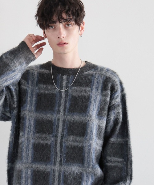 RAGEBLUE(レイジブルー)の「起毛チェック/オーバーサイズクルーネックニット(ニット/セーター・メンズ・ライトグレー/ブラウン/グレー・MEDIUM/LARGE)」の22枚目の写真