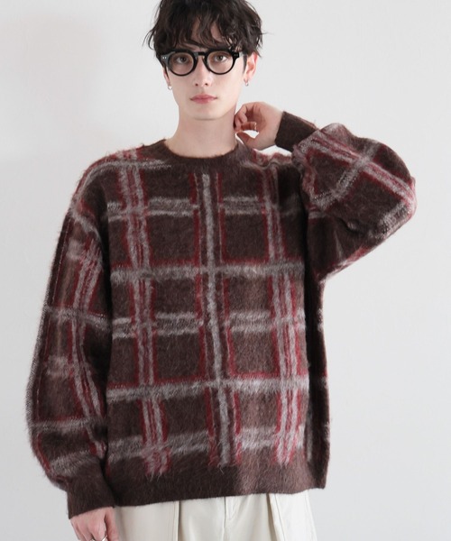 RAGEBLUE(レイジブルー)の「起毛チェック/オーバーサイズクルーネックニット(ニット/セーター・メンズ・ライトグレー/ブラウン/グレー・MEDIUM/LARGE)」の20枚目の写真