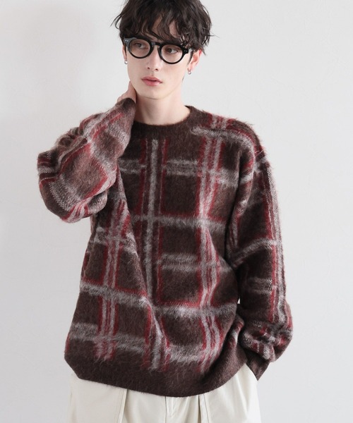 RAGEBLUE(レイジブルー)の「起毛チェック/オーバーサイズクルーネックニット(ニット/セーター・メンズ・ライトグレー/ブラウン/グレー・MEDIUM/LARGE)」の19枚目の写真