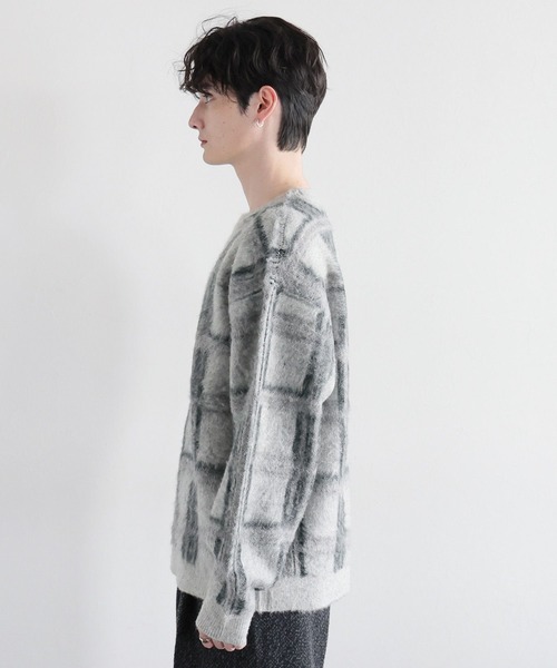 RAGEBLUE(レイジブルー)の「起毛チェック/オーバーサイズクルーネックニット(ニット/セーター・メンズ・ライトグレー/ブラウン/グレー・MEDIUM/LARGE)」の17枚目の写真