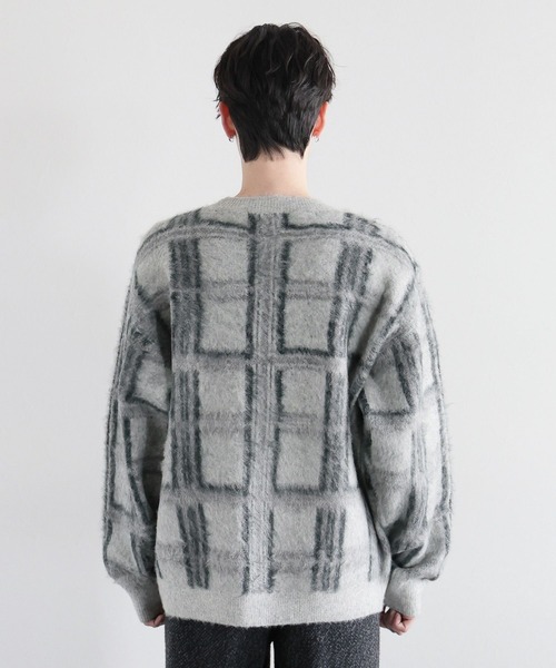 大きいサイズ✨バーバリー チェック 半袖 薄手ニット ホワイト グレー 4 XL セール】起毛チェック/オーバーサイズクルーネックニット（ニット