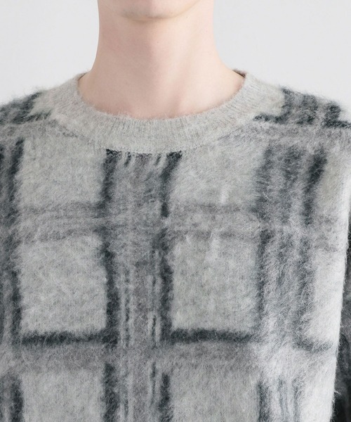 RAGEBLUE(レイジブルー)の「起毛チェック/オーバーサイズクルーネックニット(ニット/セーター・メンズ・ライトグレー/ブラウン/グレー・MEDIUM/LARGE)」の14枚目の写真