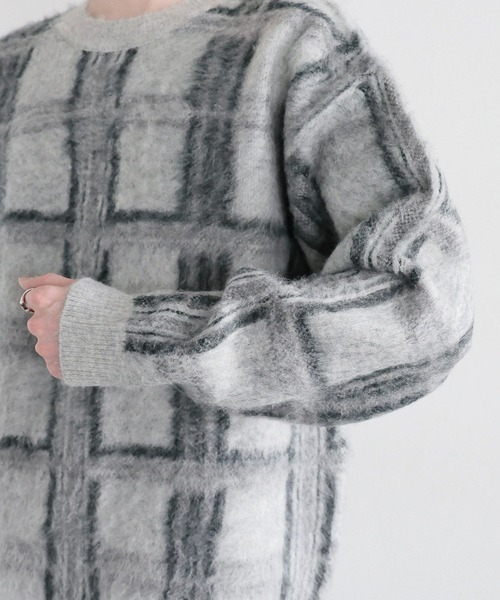 RAGEBLUE(レイジブルー)の「起毛チェック/オーバーサイズクルーネックニット(ニット/セーター・メンズ・ライトグレー/ブラウン/グレー・MEDIUM/LARGE)」の13枚目の写真