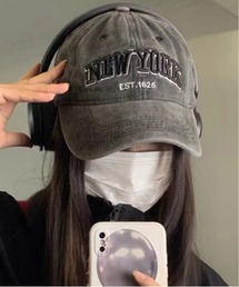 NO WAY（ノーウェイ）の「/Lilamusant(リラミュゾン)》ヴィンテージライクフロントロゴ刺繍キャップ ウォッシュ加工 ダメージ加工 カレッジロゴ グランジ Y2K 韓国ストリート（キャップ）」