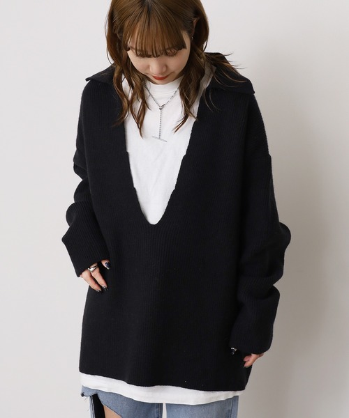 トップス K 深Vネック襟付きポロニットトップス（ニット/セーター）｜ROOPTOKYO