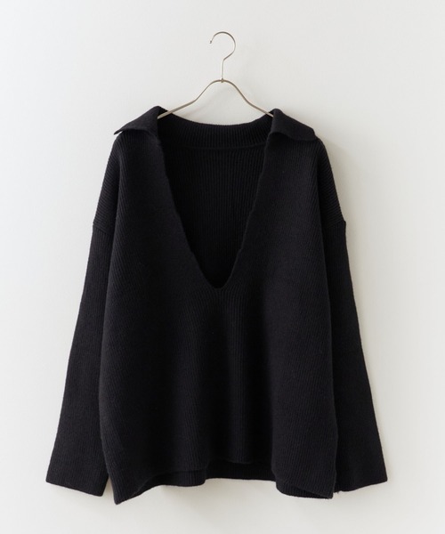 深Vネック襟付きポロニットトップス（ニット/セーター）｜ROOPTOKYO