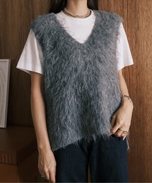 ベスト ジレ 「CIEL'AIR」FRINGE COLLARLESS GILET レディース セール】【CIEL'AIR】FRINGE COLLARLESS GILET（ベスト）｜Bou