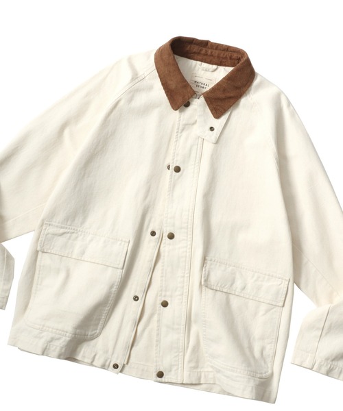 Lazar（ラザル）の「Denim & Twill Hunting Jacket/オーバーサイズ 襟コーデュロイ ショート丈 デニムジャケット/ハンティングジャケット/ブルゾン/レディース メンズ（デニムジャケット・メンズ・アイボリー/カーキ/ブラック/ブルー/ブラック系その他・M/L/LL）」の2枚目の写真