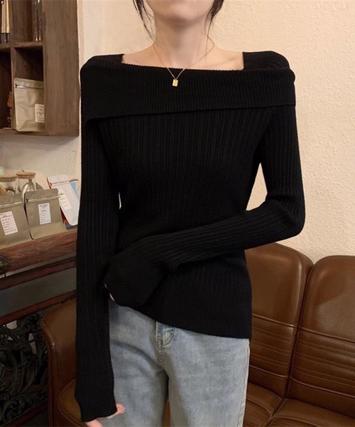 WESTSEA(ウエストシー)の「オフショルダー リブニット トップス(ニット/セーター・レディース・ワイン/ブラック/ピンク/ホワイト/グレー・FREE)」の7枚目の写真