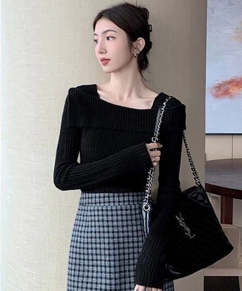 WESTSEA(ウエストシー)の「オフショルダー リブニット トップス(ニット/セーター・レディース・ワイン/ブラック/ピンク/ホワイト/グレー・FREE)」の9枚目の写真