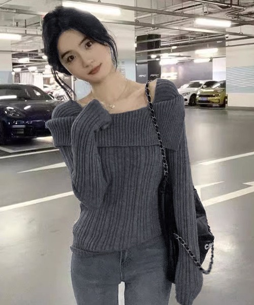 WESTSEA(ウエストシー)の「オフショルダー リブニット トップス(ニット/セーター・レディース・ワイン/ブラック/ピンク/ホワイト/グレー・FREE)」の12枚目の写真