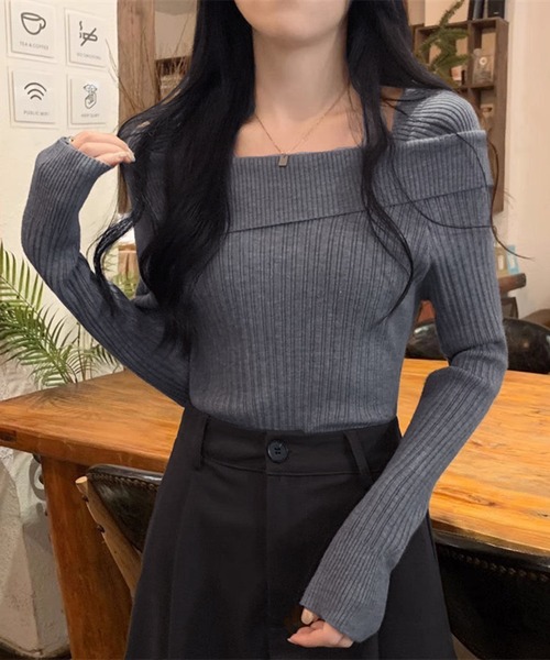 WESTSEA(ウエストシー)の「オフショルダー リブニット トップス(ニット/セーター・レディース・ワイン/ブラック/ピンク/ホワイト/グレー・FREE)」の13枚目の写真