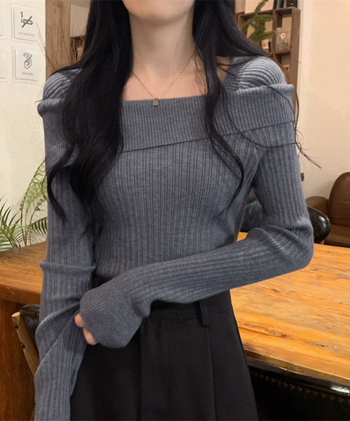 WESTSEA(ウエストシー)の「オフショルダー リブニット トップス(ニット/セーター・レディース・ワイン/ブラック/ピンク/ホワイト/グレー・FREE)」の14枚目の写真