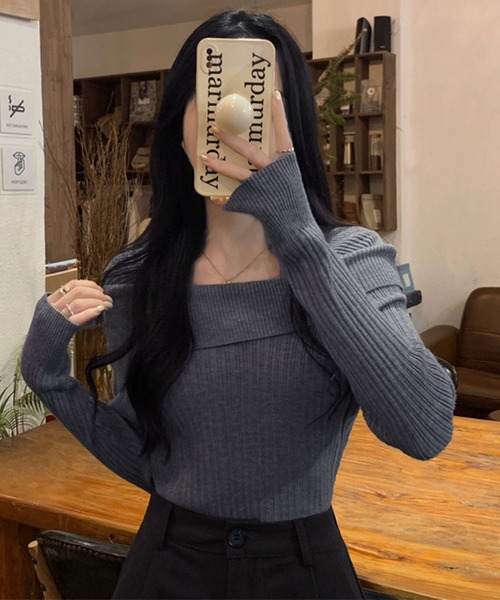 WESTSEA(ウエストシー)の「オフショルダー リブニット トップス(ニット/セーター・レディース・ワイン/ブラック/ピンク/ホワイト/グレー・FREE)」の15枚目の写真