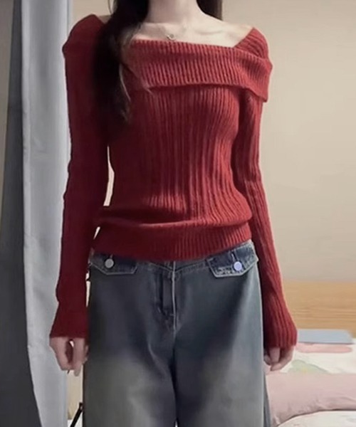 WESTSEA(ウエストシー)の「オフショルダー リブニット トップス(ニット/セーター・レディース・ワイン/ブラック/ピンク/ホワイト/グレー・FREE)」の19枚目の写真