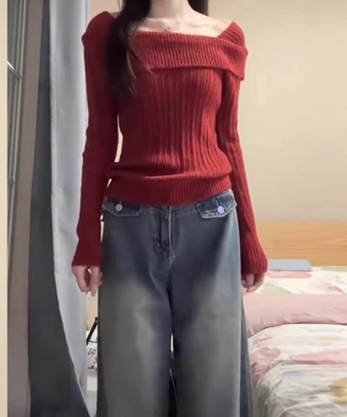 WESTSEA(ウエストシー)の「オフショルダー リブニット トップス(ニット/セーター・レディース・ワイン/ブラック/ピンク/ホワイト/グレー・FREE)」の17枚目の写真