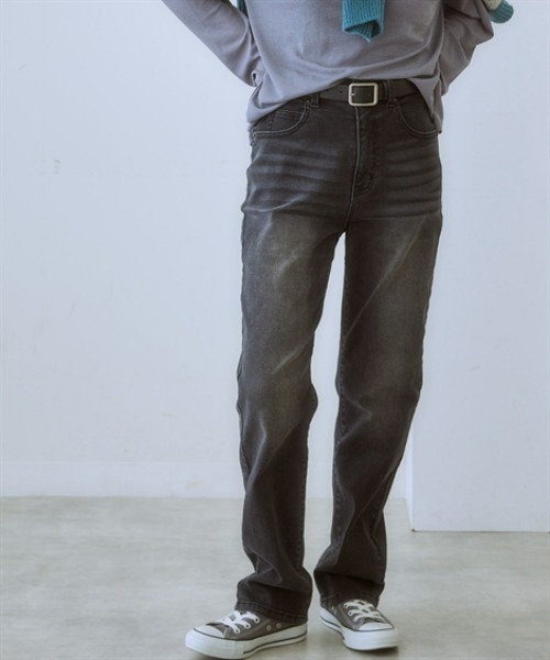 nissen（ニッセン）の「ハイウエストストレートブラスト加工ストレッチデニムパンツ（デニムパンツ・レディース・グレー系/ブルー系/ネイビー系・3L/LL/L/M/S）」の2枚目の写真