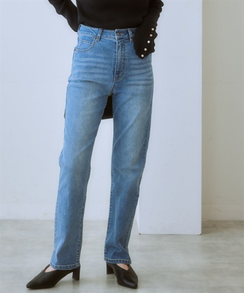 nissen（ニッセン）の「ハイウエストストレートブラスト加工ストレッチデニムパンツ（デニムパンツ・レディース・グレー系/ブルー系/ネイビー系・3L/LL/L/M/S）」の3枚目の写真