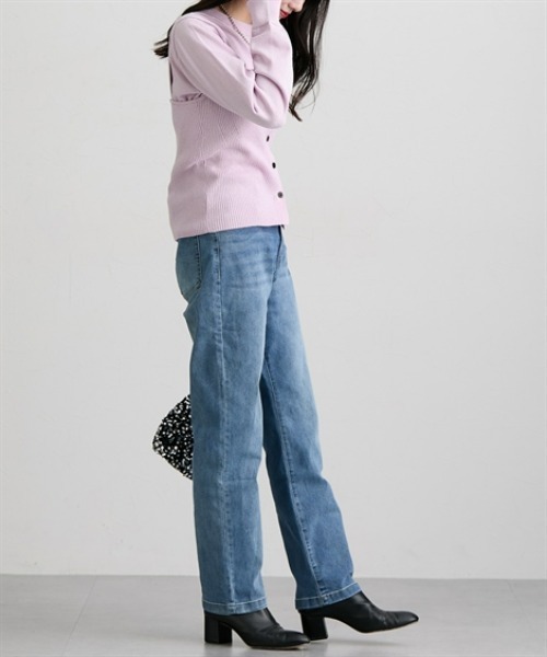 nissen（ニッセン）の「ハイウエストストレートブラスト加工ストレッチデニムパンツ（デニムパンツ・レディース・グレー系/ブルー系/ネイビー系・3L/LL/L/M/S）」の5枚目の写真