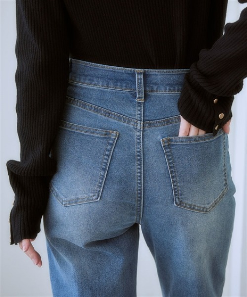 nissen（ニッセン）の「ハイウエストストレートブラスト加工ストレッチデニムパンツ（デニムパンツ・レディース・グレー系/ブルー系/ネイビー系・3L/LL/L/M/S）」の16枚目の写真