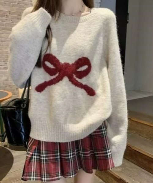 ampm（エーエムピーエム）の「※【ampm】リボンプリントシャギーニット（ニット/セーター・レディース・チャコールグレー/アイボリー/ライトグレー/パープル・FREE）」の18枚目の写真