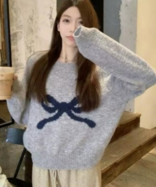 ampm（エーエムピーエム）の「※【ampm】リボンプリントシャギーニット（ニット/セーター・レディース・チャコールグレー/アイボリー/ライトグレー/パープル・FREE）」の13枚目の写真