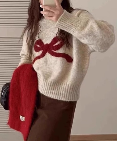 ampm（エーエムピーエム）の「※【ampm】リボンプリントシャギーニット（ニット/セーター・レディース・チャコールグレー/アイボリー/ライトグレー/パープル・FREE）」の19枚目の写真